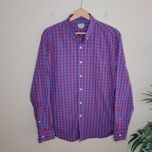 J. Crew Factory Red Blue Gingham Plaid Button Down Shirt Sz Large Preppy Casual